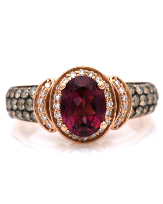 LeVian Rhodolite Garnet and Diamond Halo Ring in Rose Gold